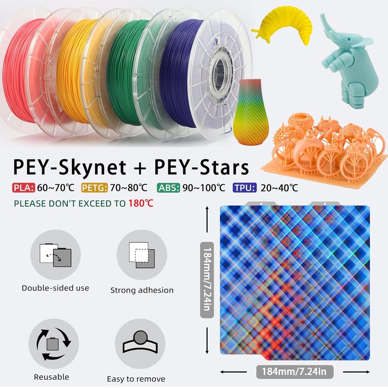 GOMENL Build Plate for Bambu Lab A1 Mini 3D Printer: PEI Build Plate Carbon PET Diamond PEO PEY Plate 3D Printing Accessories Textured Smooth Sheet Bed 184x184mm (PEY-Skynet+ PEY-Star) - Image 3